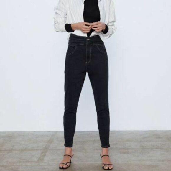 Zara Women Jeans US 6 EU 38 Black Skinny High Rise - Picture 1 of 10